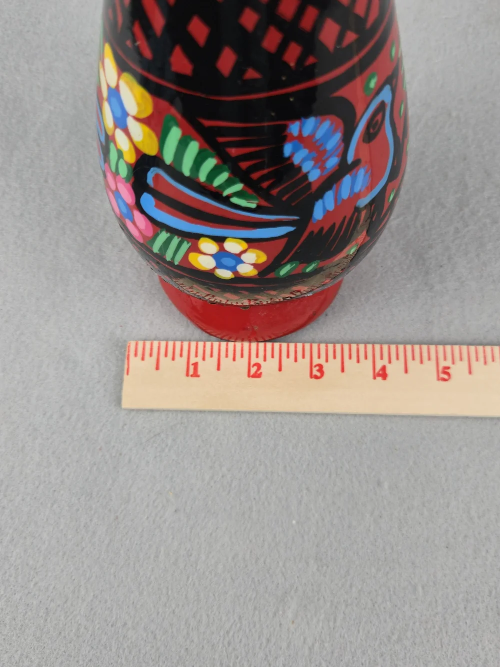 Vintage Mexican Clay Vase Hand Painted Bird Floral Folk Art Decor 13